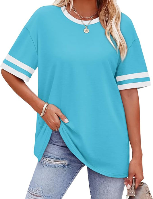 WIHOLL Womens T Shirts Loose Fit Short Sleeve Tees Crew Neck Color Block Summer Tops 2026 Fashion by WIHOLL