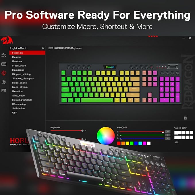 Redragon K618 PRO Wireless Ultra-Thin Gaming Keyboard, Macro & Media Scroll | 0-Delay Tri-Mode, 5 On-Board Keybinding G Buttons for MMO MOBA Games, Dedicated Media Control, Easy-Switch Win/Mac Compatible - Image 7