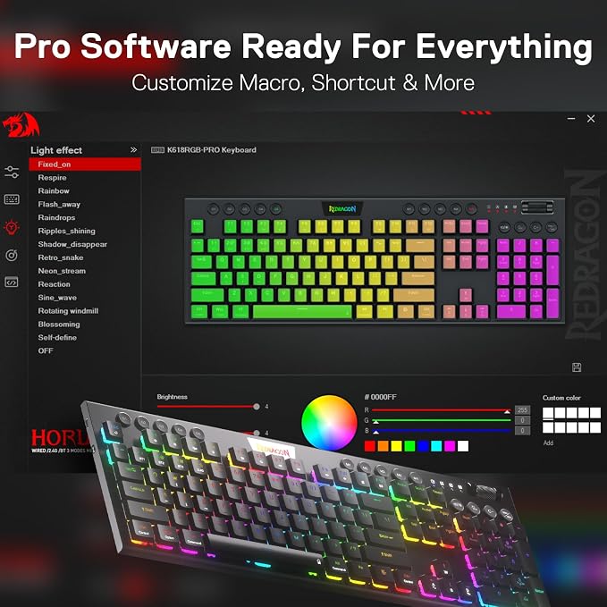 Redragon K618 PRO Wireless Ultra-Thin Gaming Keyboard, Macro & Media Scroll | 0-Delay Tri-Mode, 5 On-Board Keybinding G Buttons for MMO MOBA Games, Dedicated Media Control, Easy-Switch Win/Mac Compatible - Image 7