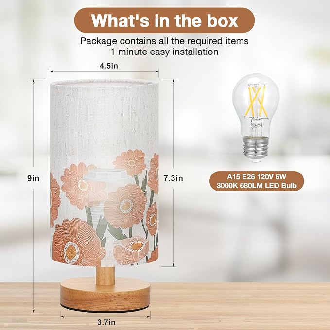 Fenmzee Small Table Lamps (Sunflower Cream Shade, 9" Inline Control) | 3000K LED Blub Included | 680 Lumens | Easy Assembly | Minimalist Design | E26 | for Kitchen | for Kids Room - Image 3