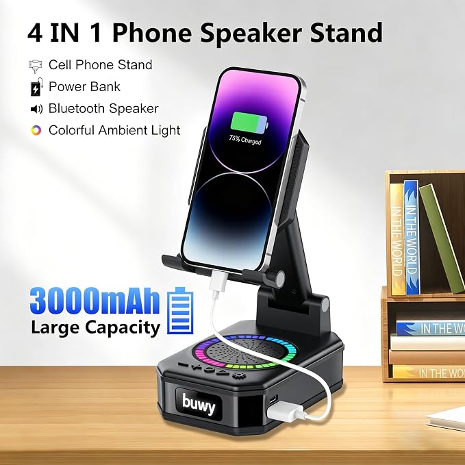 Birthday Gifts for Men Women Teens, Wireless Charger Phone Stand with Bluetooth Speaker, Phone Charger Stand with LED Lights, Anti-Slip Base Adjustable for iOS Android Father's Day Best Gifts - Image 4