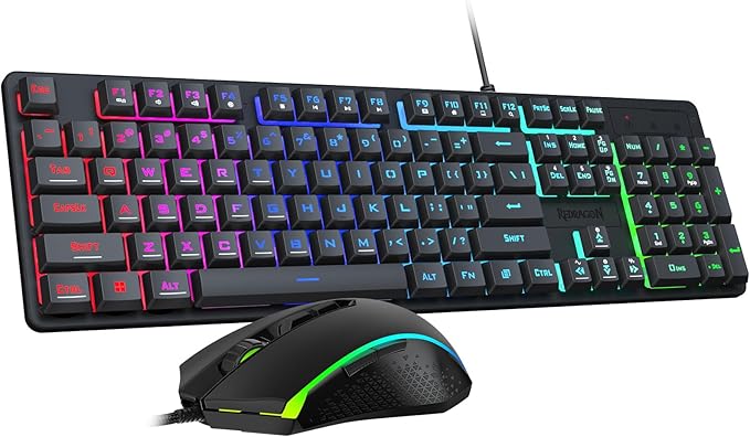 Redragon Updated S107 Gaming Keyboard and Mouse, RGB Gaming Keyboard and 10000 DPI Mouse Combo with 25-Key Anti-Ghosting, 1K Hz Programmable Mice with Software, Plug & Play to PC, Laptop [Upgrade] by REDRAGON
