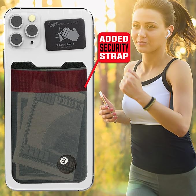 Phone Wallet - Adhesive Card Holder - Cell Phone Pouch - Stick on Lycra Pocket by Gecko - Carry Credit Cards and Cash - Image 8