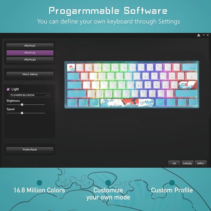 Womier 60% Percent Keyboard,WK61 V2 Mechanical RGB Wired Gaming Keyboard,Hot-Swappable Creamy Key Board with PBT Keycaps,Linear Red Switch for Windows/MAC (Blue) - Image 6