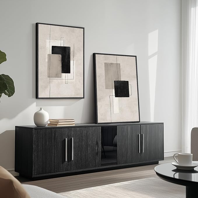 Large Framed Neutral Abstract Wall Art Set of 2, Black Beige Modern Canvas Prints Paintings Artwork for Walls, Minimalist Block Lines Pictures for Living Room Dining Room Bedroom Wall Decor 20x30 In - Image 4