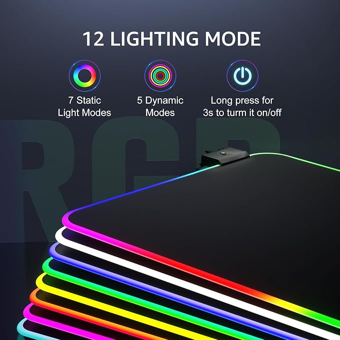KTRIO RGB Large Gaming Mouse Pad, 31.5 x 15.7 in, RGB Black, XXL | Smooth Micro-Weave Surface, RGB Lighting Design, Non-Slip Rubber Base, Durable Stitched Edges, Office & Home Use - Image 3
