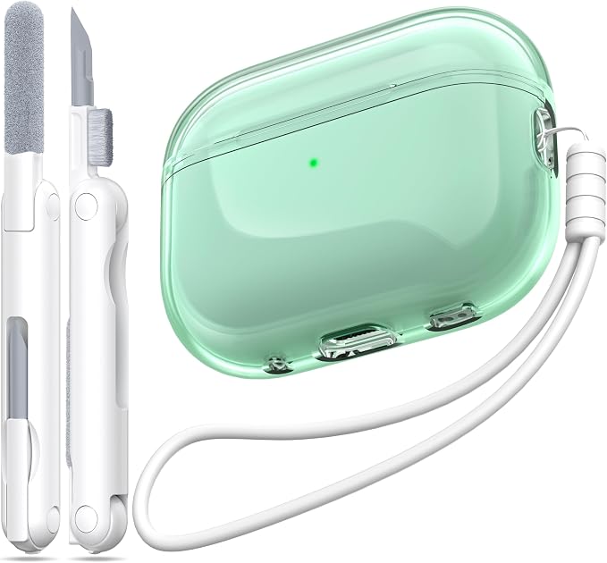 for Airpods Pro 2nd/1st Generation Case Cover, Compatible with Airpods Pro Case 2nd Gen USB C Charging Port, Clear Soft Transparent Military Grade Shockproof Case, Clear Green by MHYALUDO