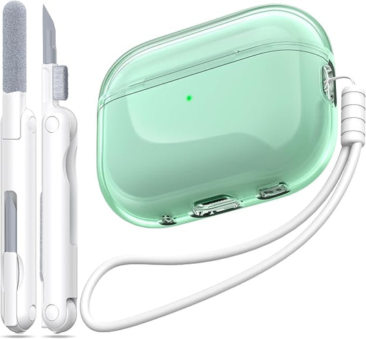 for Airpods Pro 2nd/1st Generation Case Cover, Compatible with Airpods Pro Case 2nd Gen USB C Charging Port, Clear Soft Transparent Military Grade Shockproof Case, Clear Green by MHYALUDO