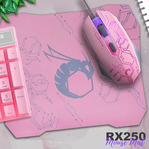 Pink Gaming Keyboard and Mouse Headset Headphones and Mouse pad, Wired LED RGB Backlight Bundle Pink PC Accessories for Gamers and Xbox and PS4 PS5 Nintendo Switch Users - 4in1 Edition Hornet RX-250 - Image 6