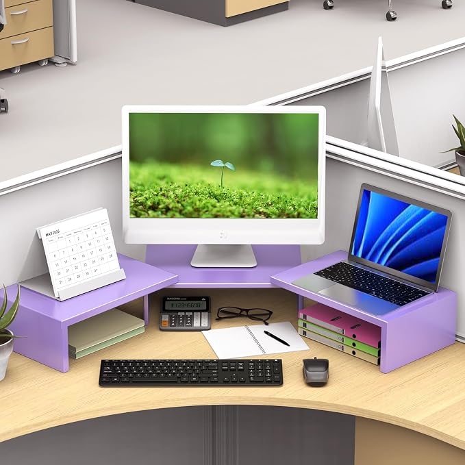 Dual Monitor Stand for Desk, Metal Monitor Riser, Purple Office Supplies Desk Accessories (Purple) - Image 5