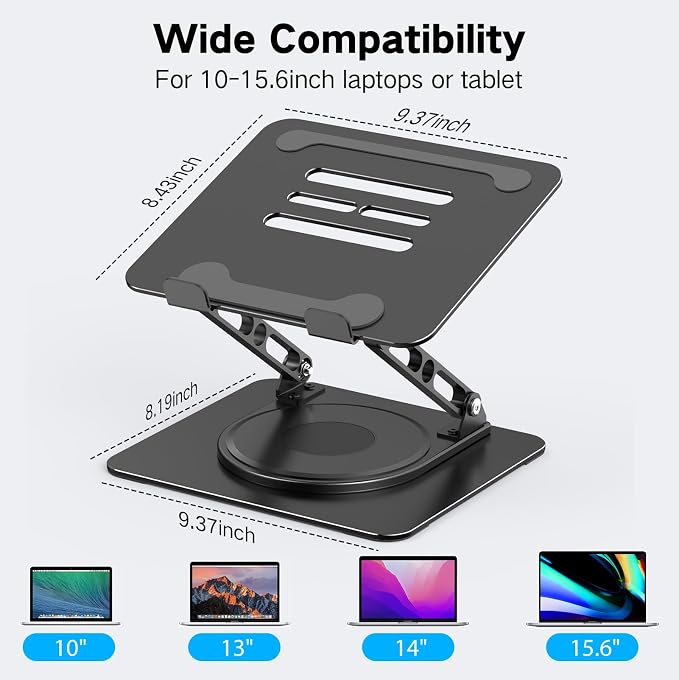 Adjustable Laptop Stand for Desk with 360 Rotating Base | Metal Foldable Laptop Riser Holder, Portable Desktop Book Stands, Ventilated Cooling Notebook Stand for 10-15.6” Laptops - Image 6