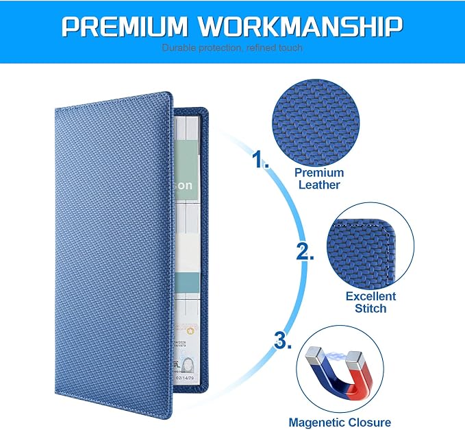 JUSTTOP 2Pack Car Registration and Insurance Holder,Car Document Holder for Cards License with Magnetic Shut,Vehicle Glove Box Car Organizer for Documents, Cards, License(Carbon Fiber Blue) - Image 4