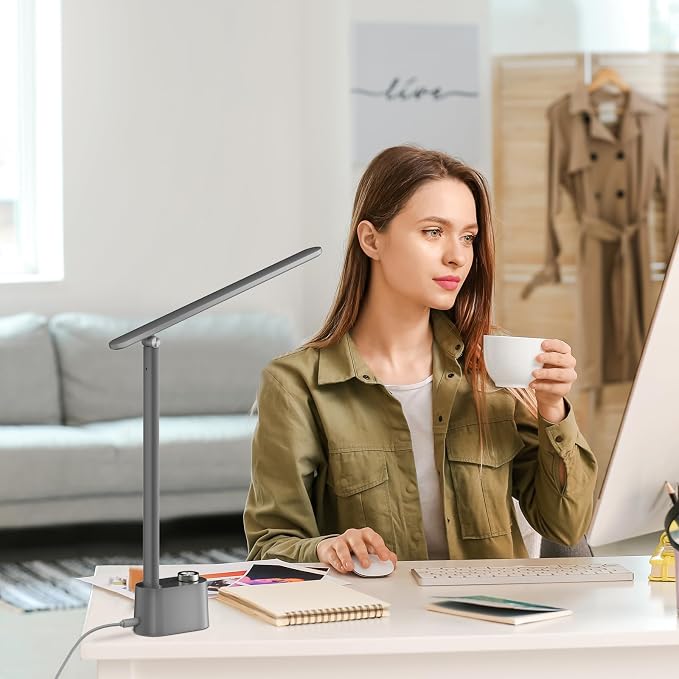 Honeywell H01 Pro Compact LED Desk Lamp with A+C Charging Port | CRI≥95, 3000K-5500K,Low Blue Light, Flicker-Free, Modern Desk Light for Bedroom, Grey - Image 5