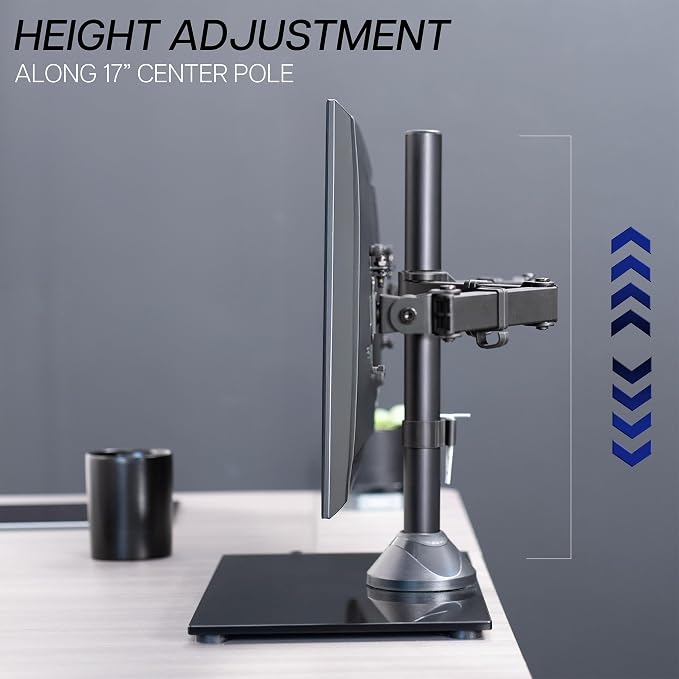 VIVO Freestanding Dual Monitor Stand with Sleek Glass Base and Adjustable Arms, Mounts 2 Screens up to 32 inch and 22 lbs Each, Black, STAND-V002FG | Articulating, Freestanding Adjustable Monitor Arm, Black with Glass Base, Computer Stand for 2 Monitor... - Image 7