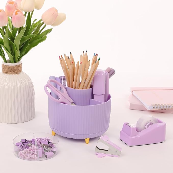 SKYDUE Purple Office Supplies Set, Purple Office Desk Accessories 10PCS, Pencil Holder for Desk, Stapler, Tape Dispenser, Scissors, Ruler, Binder/Paper Clips and 1000pcs Staples,Desk Supplies Set - Image 8