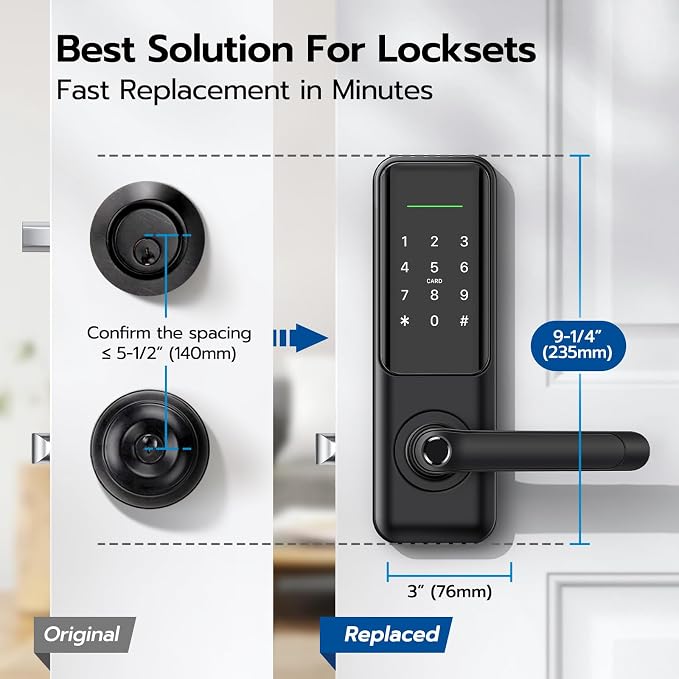 Nyboer Smart Keypad Door Lock with Handle for Front Door | 7 in 1 Keyless Entry with Fingerprint, Easy DIY Install, Remote & Voice Control, Auto-Lock, Ideal for Lockset Replacement - Image 3