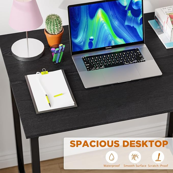 PayLessHere | 32 Inch Computer Desk | Black | Sturdy Office Desk | Metal Frame, Adjustable Feet | Water-Resistant, Scratchproof Surface | Writing Table for Home Office or Study | Pack of 1 - Image 4