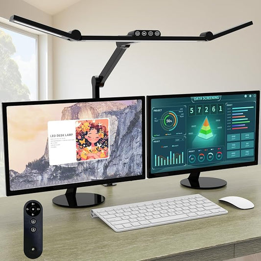 Micomlan Desk Lamp with Clamp, Architect Led Desk Lamp for Home Office with Remote Control, 24W Ultra Bright Auto Dimming Computer Light Adjustable Table Light for Working Workbench (Remote) by Micomlan