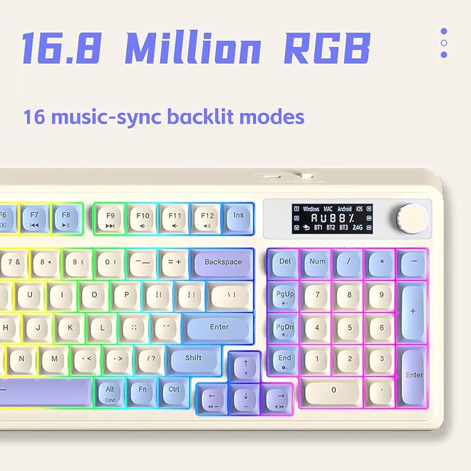 AULA S99 Pro Wireless Keyboard, Display Screen & Media Knob, Tri-Mode Bluetooth/2.4G/USB-C RGB Creamy Gaming Keyboard with Number Pad Macro Keys, Custom Computer Keyboards for Laptop PC Gamer - Green - Image 6