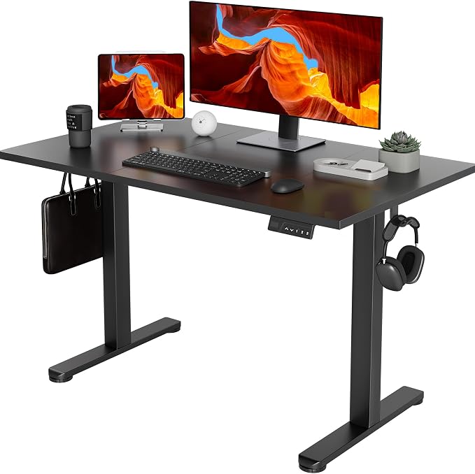 YDN 48 x 24 Inch Black Electric Standing Desk | Adjustable Height, Sit Stand, Cable Management, Ergonomic, Home Office by YDN