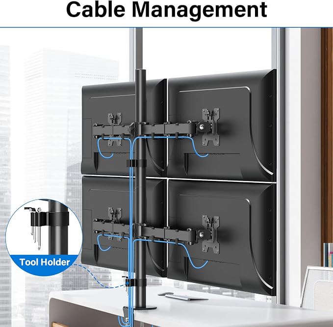 MOUNTUP Quad Monitor Stand, 4 Monitors Desk Mount for 17 to 32 inch Computer Screens, Fully Adjustable Stacked Mount with Tilt Swivel, 4 Heavy Duty Monitor Mount, Holds up to 17.6lbs per Arm - Image 7