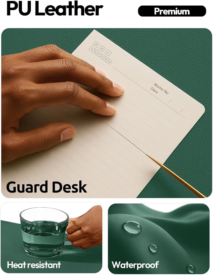 YSAGi Leather Desk Pad Protector, Office Desk Mat, Large Mouse Pad, Non-Slip PU Leather Desk Blotter, Laptop Desk Pad, Waterproof Desk Writing Pad for Office and Home (Seafoam Green, 31.5" x 15.8") - Image 3