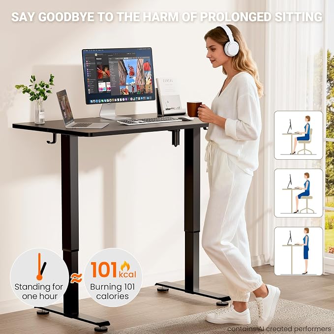 Veken Standing Desk, Black, 47.2×23.6 Inch | Height Adjustable Sit Stand Up Computer Tables for Home Office, Study , Writing, Suit students, employees and group work - Image 7