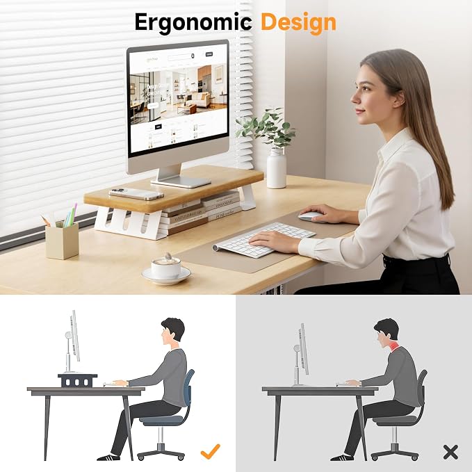 Monitor Stand - 24 Inch Wood Monitor Stand Riser, 220 Pounds Load Capacity Desk Monitor Riser for Laptop/PC/Printer, Desktop Stands Organizer for Home Office - Image 6