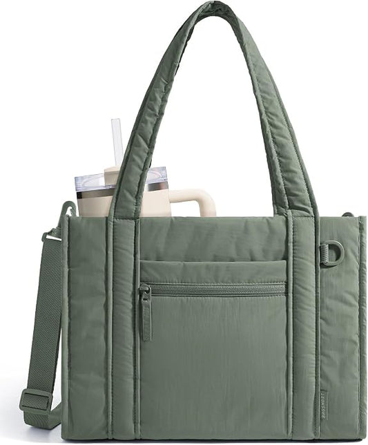 BAGSMART Boxy Tote Bag for Women, Crossbody Work Bag with Zipper | 3 Sizes Small Mini Tote Bag, Inner Tumbler Pocket Crush Bow Should Bag for Travel Work College by BAGSMART