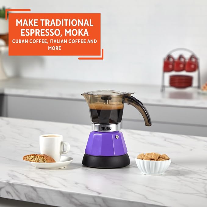 IMUSA 3 or 2 Cup Electric Espresso Maker with Cool-touch Handle, Purple | Bare Aluminum Finish, Detachable Base, Ideal for Espresso, Perfect for Everyday Use - Image 6