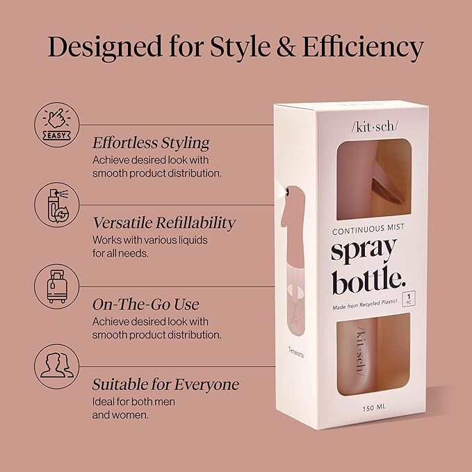 Kitsch Continuous Spray Bottle for Hair – Terracotta, 150ml | Fine Mister Spray Bottle & Water Spray Bottle – Recycled Hair Spray Bottle – Spray Bottles for Cleaning, Styling, & More - Image 3