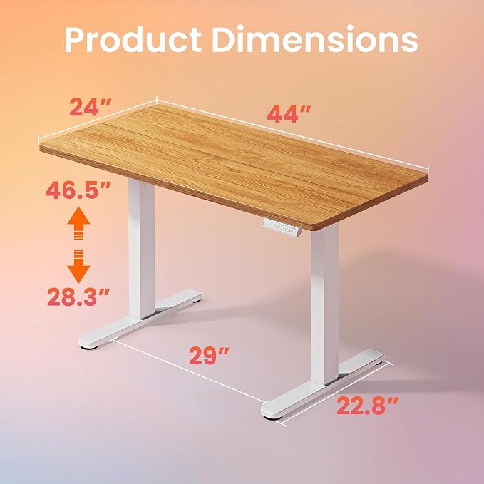HUANUO Electric Standing Desk,44" x 24" Height Adjustable Desk, 4 Memory Height Settings, Sit to Stand Up Desk for Home Office, with Headphone Hook, Cable Manager, Light Vintage Brown - Image 3
