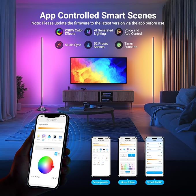 NEEWER Smart RGB IC W Floor Lamp, 1500lm LED Standing Corner Light Compatible with Alexa Google, APP Control/AI DIY/Music Sync/16 Million Colors, Ambience Lighting Bedroom Living Room Home Decor, NF01 - Image 5