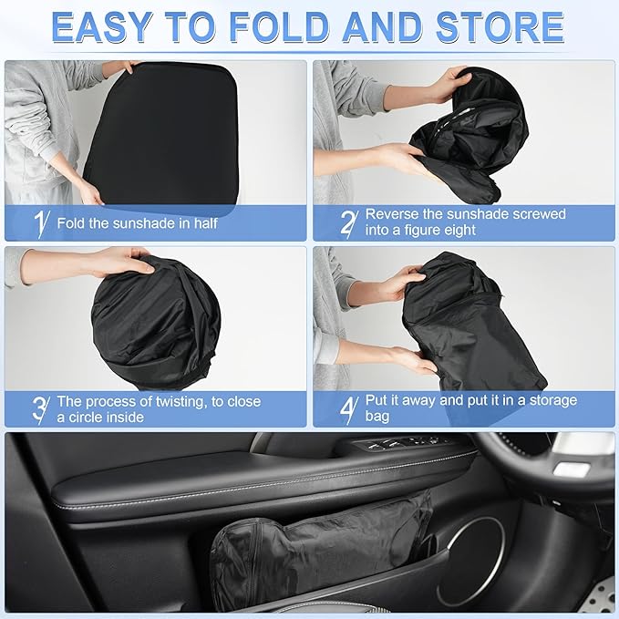SINGARO 300T Universal Car Windshield Sun Shade, Foldable Reflective for Windshield & Window Shades with Overlapping Design, Car Interior Accessories (57" L x 30" W) - Image 6