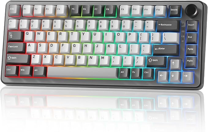 YUNZII B75 PRO 75% Wireless Mechanical Keyboard (Dark Grey,Cocoa V2) | Hot Swap Keyboard with Knob, Gasket Mount, Creamy Pre-lubed Switch for Smooth Typing, BT/USB-C/2.4G, for Gaming by YUNZIIMECHANICALKEYBOARD