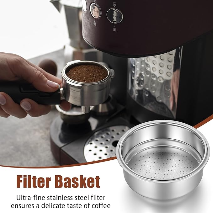 2 Pcs Stainless Steel Coffee Filter, 51mm Pressurized Espresso Filter Basket for Portafilter Machines Espresso Machine Parts Compatible with 51mm Portafilter Coffee Machines (1 Cup+2 Cups) - Image 2
