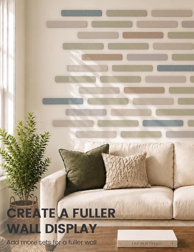 Fluxynara 13" x 2" Felt Wall Panels, Coastal | 5-Pack Cork Board Alternative with 35 Push Pins, Adhesive Mounting for Bedroom Door or Home Office - Image 7