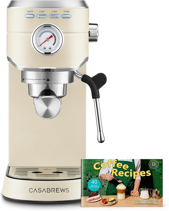 CASABREWS CM5418 Espresso Maker, Compact Espresso Machine with Milk Frother | Stainless Steel, 20-Bar Pump, Built-in Pressure Gauge, Powerful Steam Wand for Cappuccino Latte for Home, 34oz Water Tank by CASABREWS