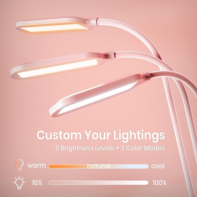 AXX Pink Cute Desk Lamp with USB Charging Port for Kids Teen Girls Women | Kawaii, Small, LED, 650LM, for College Dorm Room Bedrooms, Home Office Accessories, Study Table Essentials - Image 4