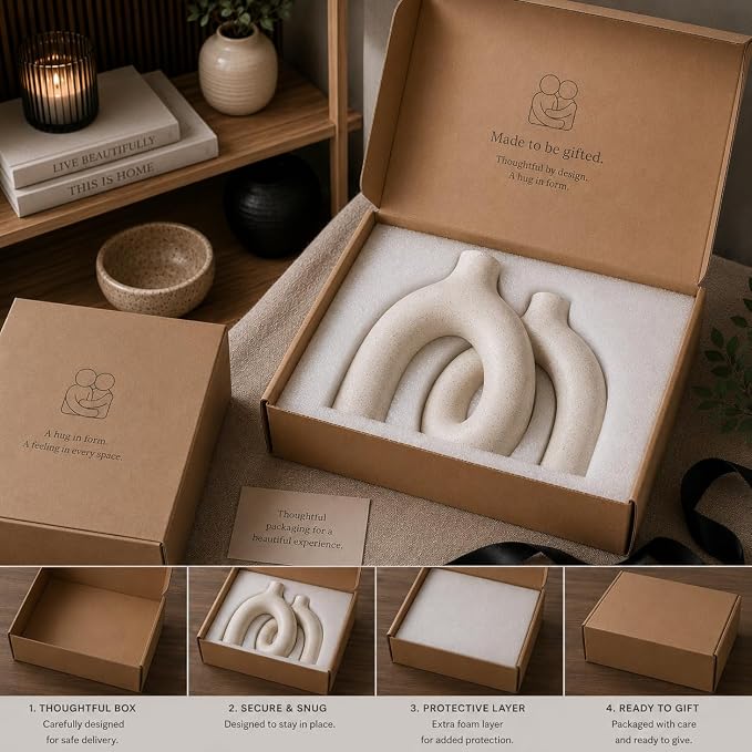 Cream White Decorative Vase Set - Modern Hug Donut Ceramic Vases by JAS & JAX GOODS, Minimalist Boho Style Centerpiece for Console Table, Living Room, Bookshelf, or Fireplace Mantel - Image 5