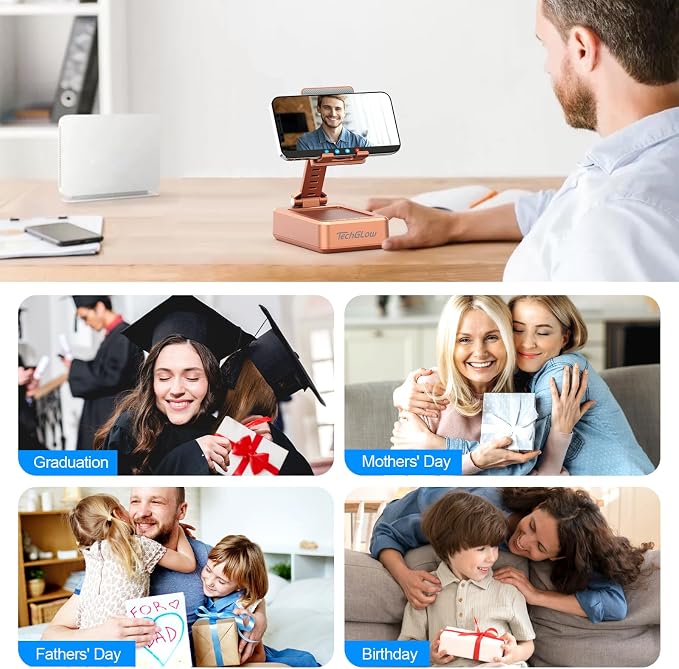 TechGlow Gifts for Men Women Foldable Cellphone Stand with Bluetooth Speaker and Charging Function Birthday Gift Idea for Mom Dad Cool Gadget Tech Gifts-Rose Gold - Image 8