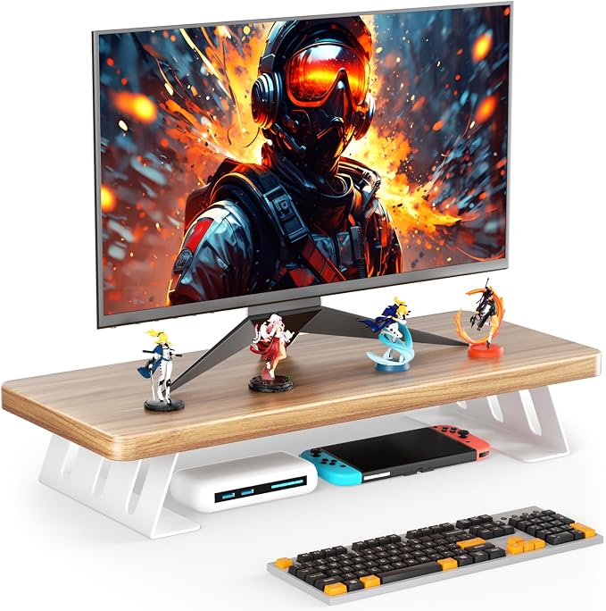 Monitor Stand - 24 Inch Wood Monitor Stand Riser, 220 Pounds Load Capacity Desk Monitor Riser for Laptop/PC/Printer, Desktop Stands Organizer for Home Office by NestNeatHome