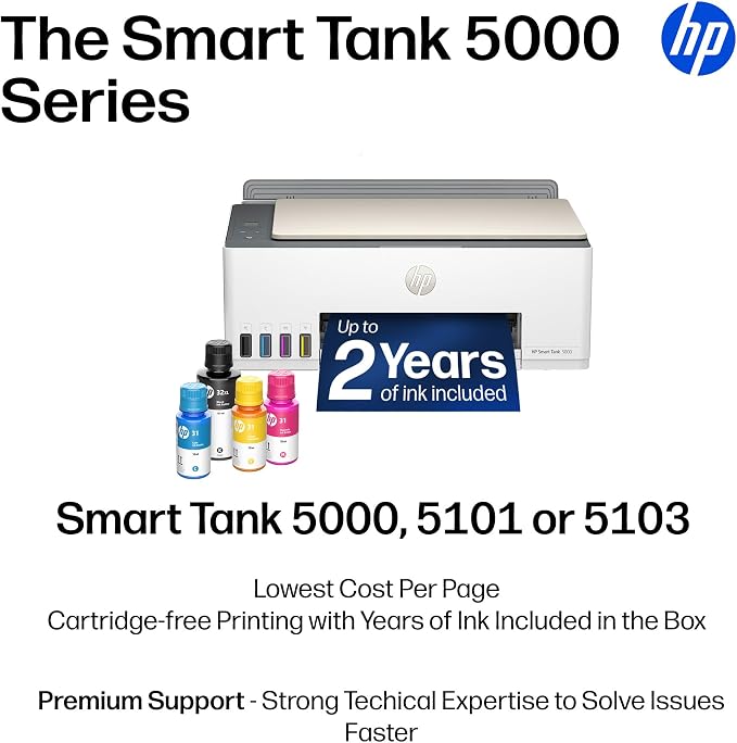 HP Smart Tank 5101 Wireless All-in-One Refillable Printer, Scanner, Copier with 2 Years of Ink Included, Wireless (2.4ghz only) Printer-for-Home use (1F3Y0A) - Image 7