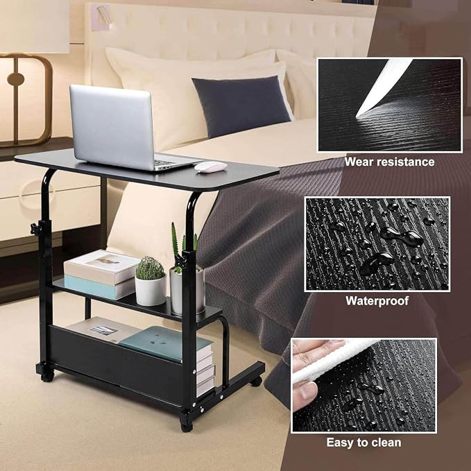 Adjustable Height Mobile Computer Desk for Small Space Rolling Writing with Wheels Corner Home Office Study Portable Bedrooms Work Desk Standing Desk Sizes 31.5X15.7 Inches Black C - Image 5