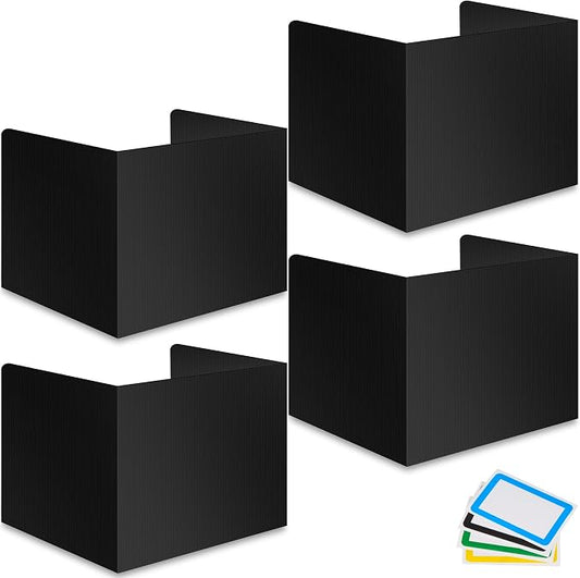 4-Pack Desk Dividers for Students - Durable & Waterproof Plastic Study Carrel Divider, Classroom Folders Teacher Supplies, Easy-to-Clean Plastic Privacy Shield Folder Boards for Student Desks, Black by Storage+Standard