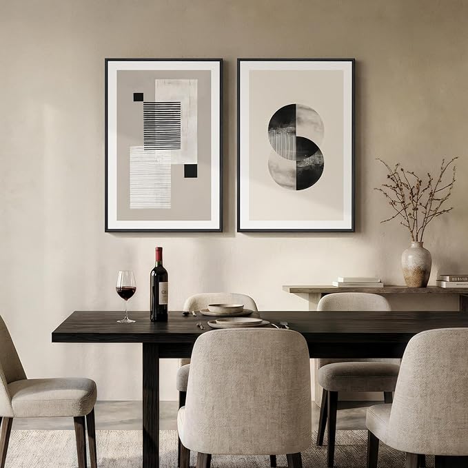 Large Framed Black and White Neutral Abstract Wall Art for Living Room, 2 Piece Modern Canvas Prints Artwork for Walls, Beige Minimalist Geometric Pictures for Bedroom Hallway Wall Decor 24x36 In - Image 6