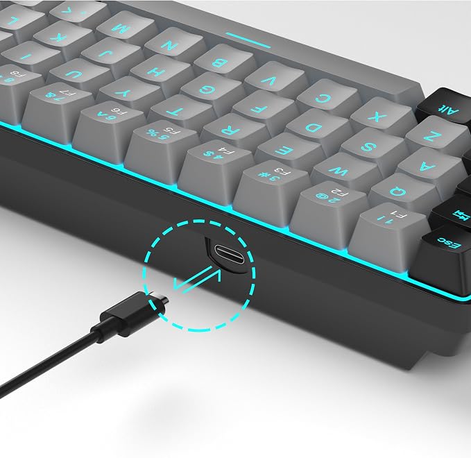MageGee Portable 60% Mechanical Gaming Keyboard, MK-Box LED Backlit Compact 68 Keys Mini Wired Office Keyboard with Blue Switch for Windows Laptop PC Mac - Grey/Black - Image 7