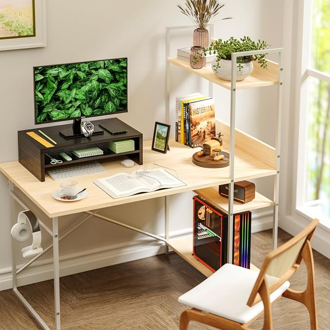 Simpple Trending Monitor Stand Riser, 2 Tier Wood Office Desk Storage Organizer for Laptop, Computer, Black - Image 4