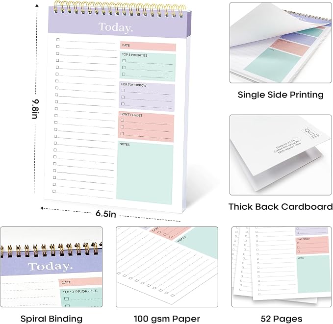 Taja To Do List Notepad, Undated Daily Planner for Work and Goal Setting | Violet Dream, 52 Sheets, 9.8" x 6.5" , for Office, Home and school, Daily Task Planning, Notes and Everyday Organization - Image 6