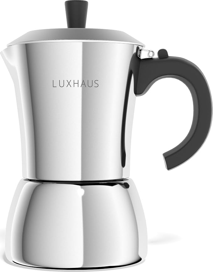 LuxHaus 3 Cup Moka Pot (2oz each cup - 6oz total) Stovetop Espresso Maker - Stainless Steel Italian and Cuban Mocha Coffee Maker by LuxHaus